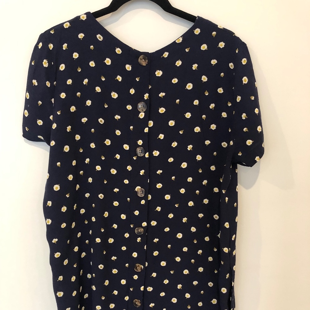 Madewell Navy Floral Button-Front Midi Dress
